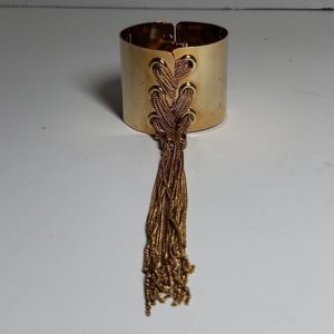 Gold Cuff Bracelet with Fringe